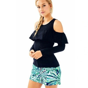 Lilly Pulitzer Cold Shoulder Sweater Women’s XS Black Metallic Peplum